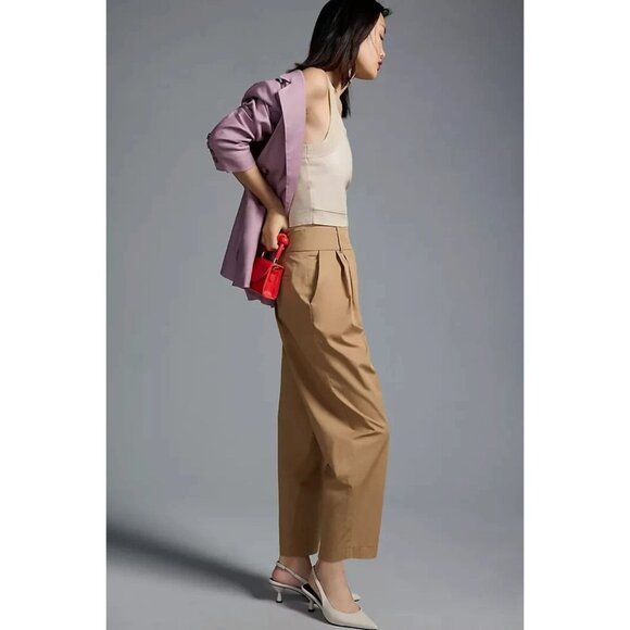 Anthropologie Exquise Lagenlook Barrel Leg Cotton Chino Ankle Crop Pants Size S - Picture 3 of 14